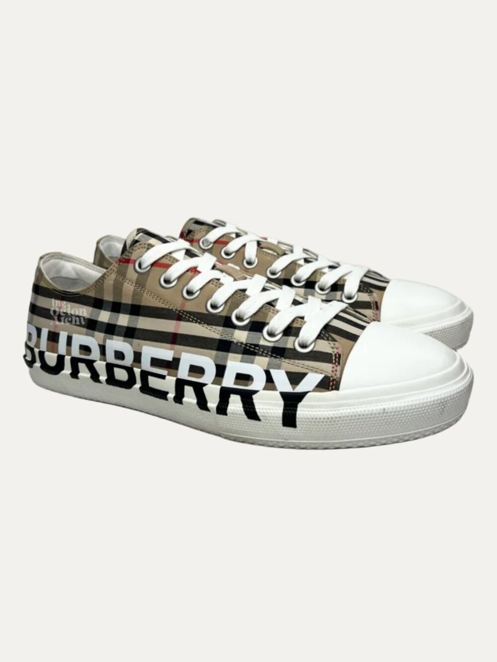 Size 45 Burberry Larkhall Logo Check Low Top Sneaker Archive Beige 8024149 Used
